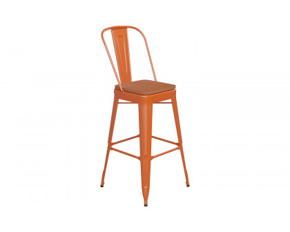 BLNK™ Kai Commercial All-Weather Bar Height Stool with Removable Back and Resin Seat - Orange/Teak