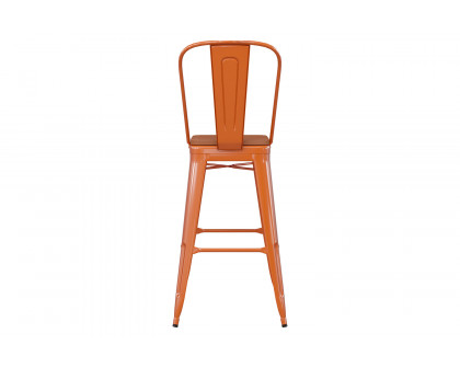 BLNK™ Kai Commercial All-Weather Bar Height Stool with Removable Back and Resin Seat - Orange/Teak