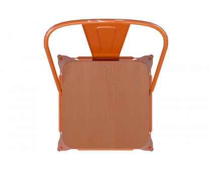 BLNK™ Kai Commercial All-Weather Bar Height Stool with Removable Back and Resin Seat - Orange/Teak