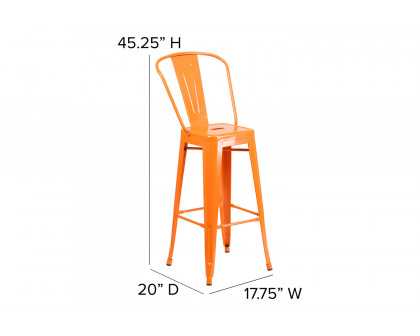 BLNK™ Kai Commercial All-Weather Bar Height Stool with Removable Back and Resin Seat - Orange/Teak