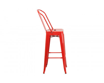 BLNK Kai Commercial Metal Indoor-Outdoor Bar Stool with Removable Back - Red