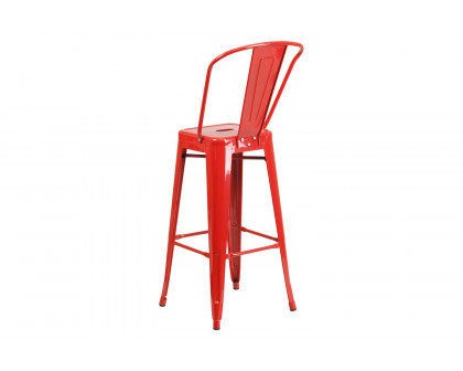 BLNK Kai Commercial Metal Indoor-Outdoor Bar Stool with Removable Back - Red