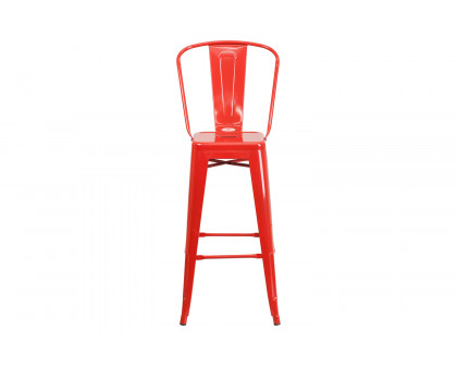 BLNK Kai Commercial Metal Indoor-Outdoor Bar Stool with Removable Back - Red