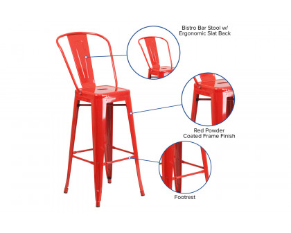 BLNK Kai Commercial Metal Indoor-Outdoor Bar Stool with Removable Back - Red