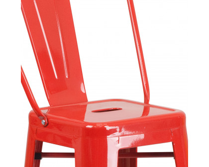 BLNK Kai Commercial Metal Indoor-Outdoor Bar Stool with Removable Back - Red