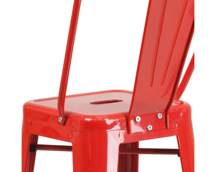 BLNK Kai Commercial Metal Indoor-Outdoor Bar Stool with Removable Back - Red