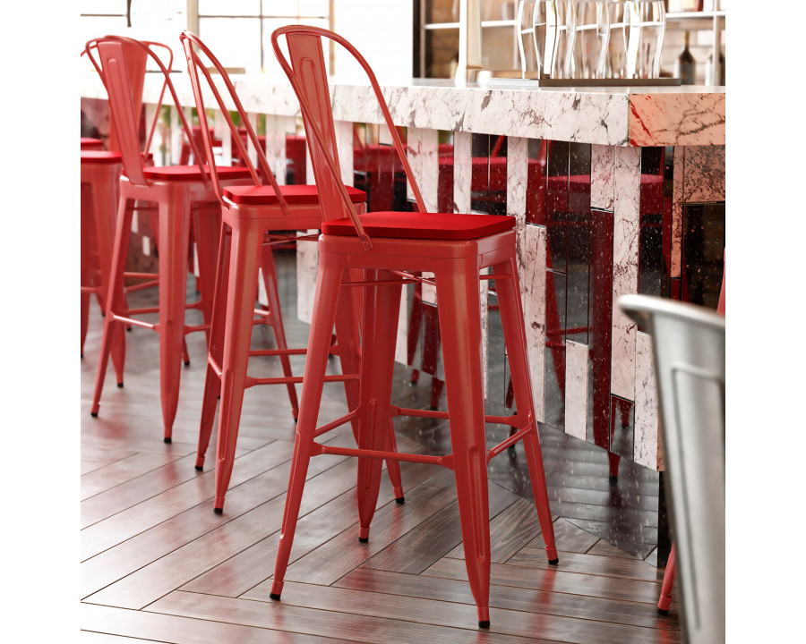 BLNK Kai Commercial All-Weather Bar Height Stool with Removable Back and Resin Seat - Red