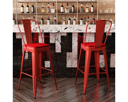 BLNK Kai Commercial All-Weather Bar Height Stool with Removable Back and Resin Seat - Red