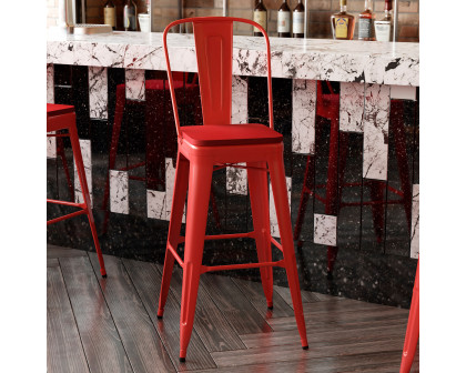 BLNK Kai Commercial All-Weather Bar Height Stool with Removable Back and Resin Seat - Red