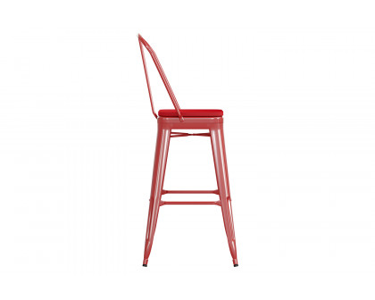 BLNK Kai Commercial All-Weather Bar Height Stool with Removable Back and Resin Seat - Red