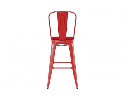 BLNK Kai Commercial All-Weather Bar Height Stool with Removable Back and Resin Seat - Red