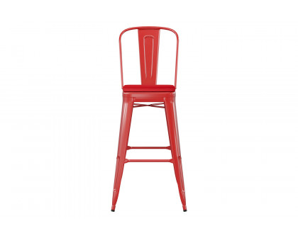 BLNK Kai Commercial All-Weather Bar Height Stool with Removable Back and Resin Seat - Red