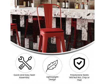 BLNK Kai Commercial All-Weather Bar Height Stool with Removable Back and Resin Seat - Red