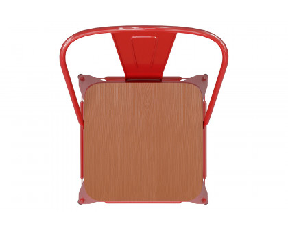 BLNK™ Kai Commercial All-Weather Bar Height Stool with Removable Back and Resin Seat - Red/Teak