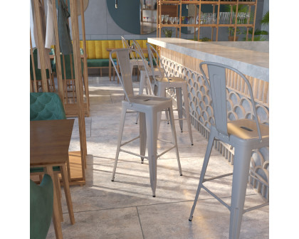 BLNK Kai Commercial Metal Indoor-Outdoor Bar Stool with Removable Back