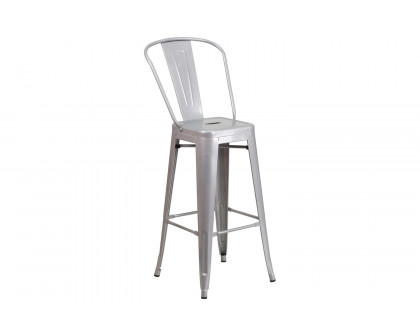 BLNK Kai Commercial Metal Indoor-Outdoor Bar Stool with Removable Back - Silver