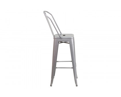 BLNK Kai Commercial Metal Indoor-Outdoor Bar Stool with Removable Back - Silver