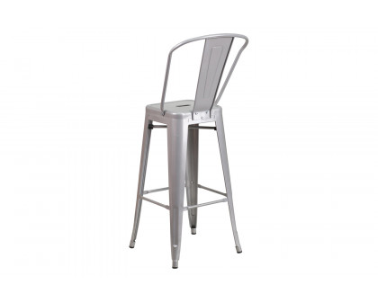 BLNK Kai Commercial Metal Indoor-Outdoor Bar Stool with Removable Back - Silver