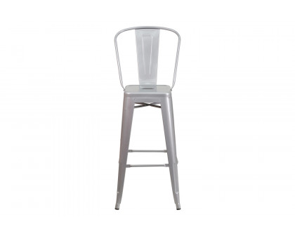 BLNK Kai Commercial Metal Indoor-Outdoor Bar Stool with Removable Back - Silver