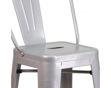 BLNK Kai Commercial Metal Indoor-Outdoor Bar Stool with Removable Back - Silver