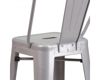 BLNK Kai Commercial Metal Indoor-Outdoor Bar Stool with Removable Back - Silver