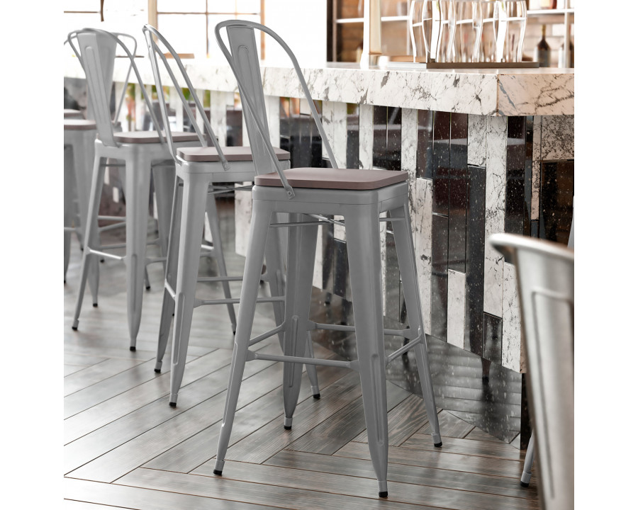 BLNK Kai Commercial All-Weather Bar Height Stool with Removable Back and Resin Seat - Silver/Gray