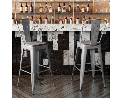 BLNK™ Kai Commercial All-Weather Bar Height Stool with Removable Back and Resin Seat - Silver/Gray