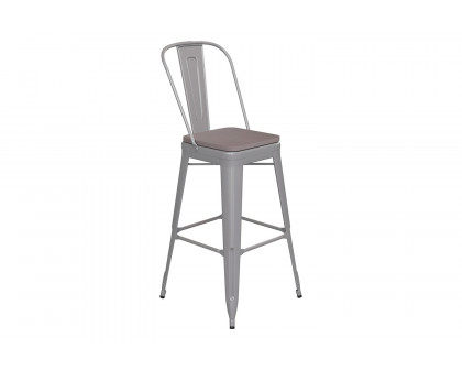 BLNK™ Kai Commercial All-Weather Bar Height Stool with Removable Back and Resin Seat - Silver/Gray