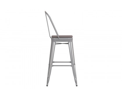 BLNK™ Kai Commercial All-Weather Bar Height Stool with Removable Back and Resin Seat - Silver/Gray