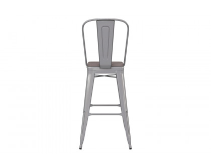 BLNK™ Kai Commercial All-Weather Bar Height Stool with Removable Back and Resin Seat - Silver/Gray