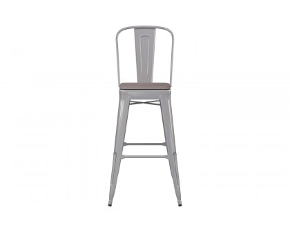 BLNK™ Kai Commercial All-Weather Bar Height Stool with Removable Back and Resin Seat - Silver/Gray