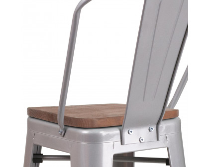 BLNK Lily Metal Bar Stool with Back and Wood Seat - Silver