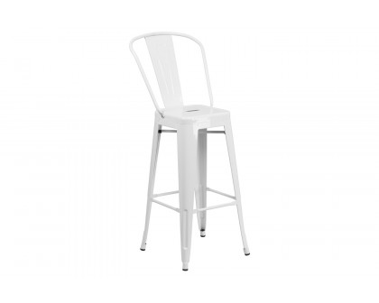 BLNK Kai Commercial Metal Indoor-Outdoor Bar Stool with Removable Back - White