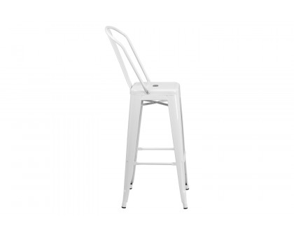 BLNK Kai Commercial Metal Indoor-Outdoor Bar Stool with Removable Back - White