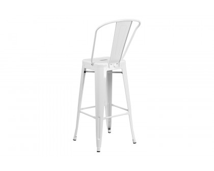 BLNK Kai Commercial Metal Indoor-Outdoor Bar Stool with Removable Back - White