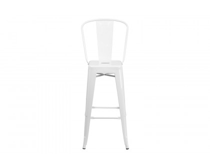 BLNK Kai Commercial Metal Indoor-Outdoor Bar Stool with Removable Back - White