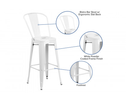 BLNK Kai Commercial Metal Indoor-Outdoor Bar Stool with Removable Back - White