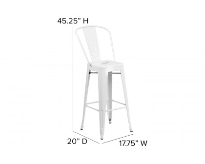 BLNK Kai Commercial Metal Indoor-Outdoor Bar Stool with Removable Back - White