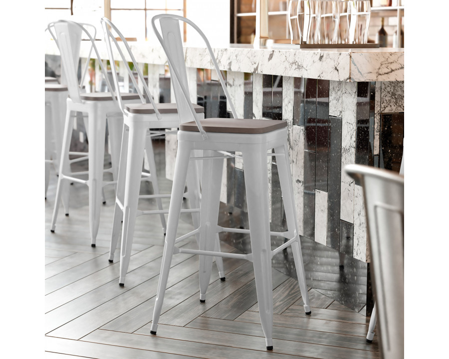 BLNK Kai Commercial All-Weather Bar Height Stool with Removable Back and Resin Seat - White/Gray