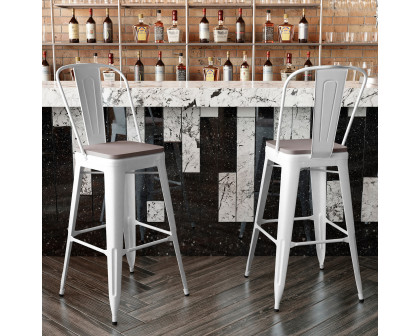 BLNK Kai Commercial All-Weather Bar Height Stool with Removable Back and Resin Seat - White/Gray