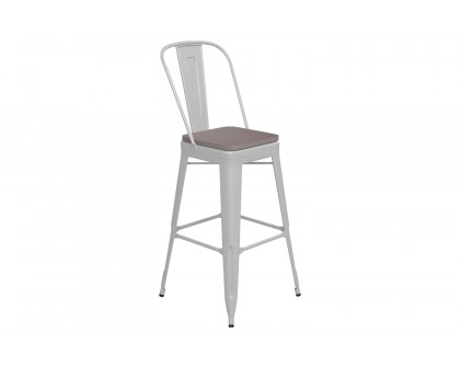 BLNK Kai Commercial All-Weather Bar Height Stool with Removable Back and Resin Seat - White/Gray