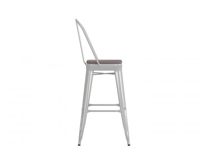 BLNK Kai Commercial All-Weather Bar Height Stool with Removable Back and Resin Seat - White/Gray