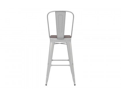 BLNK Kai Commercial All-Weather Bar Height Stool with Removable Back and Resin Seat - White/Gray