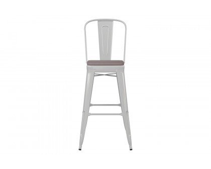 BLNK Kai Commercial All-Weather Bar Height Stool with Removable Back and Resin Seat - White/Gray