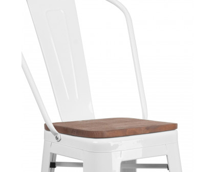 BLNK Lily Metal Bar Stool with Back and Wood Seat - White