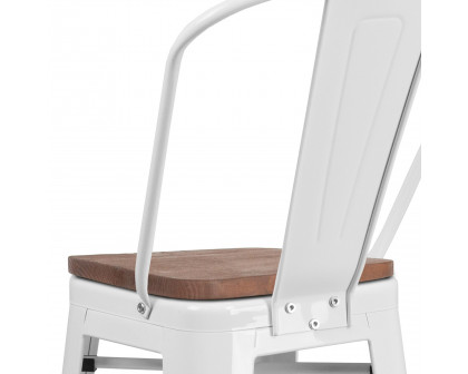 BLNK Lily Metal Bar Stool with Back and Wood Seat - White