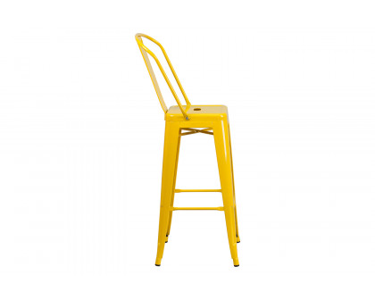 BLNK Kai Commercial Metal Indoor-Outdoor Bar Stool with Removable Back - Yellow