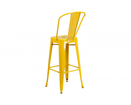 BLNK Kai Commercial Metal Indoor-Outdoor Bar Stool with Removable Back - Yellow