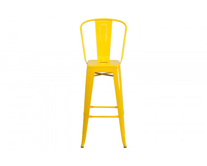 BLNK Kai Commercial Metal Indoor-Outdoor Bar Stool with Removable Back - Yellow