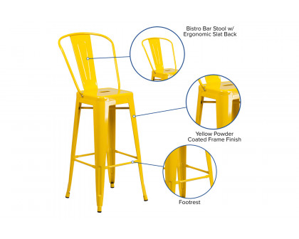 BLNK Kai Commercial Metal Indoor-Outdoor Bar Stool with Removable Back - Yellow